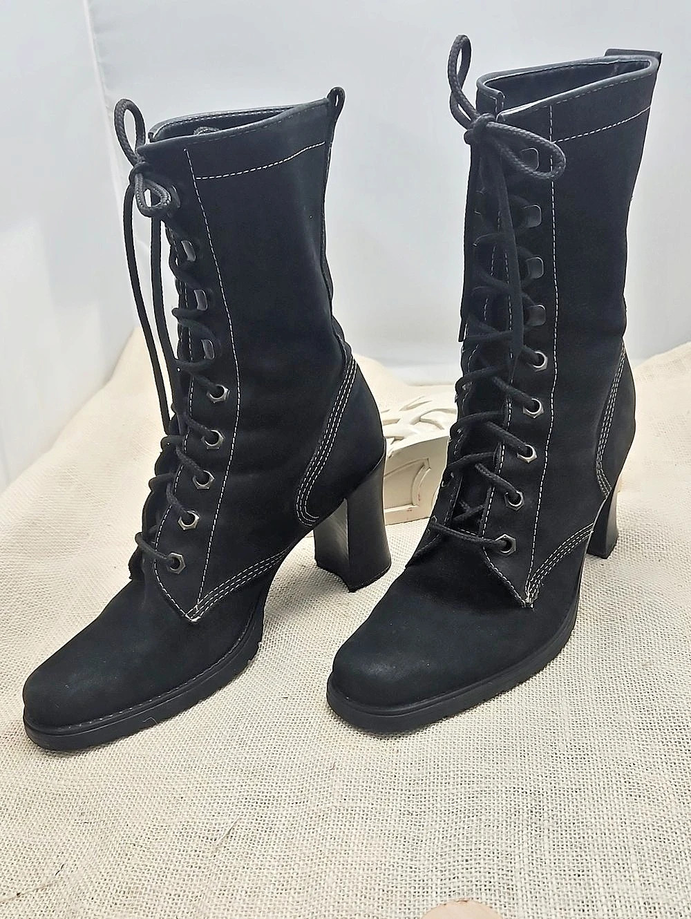 Nine West- Black Lace-Up Heeled Boots Like New